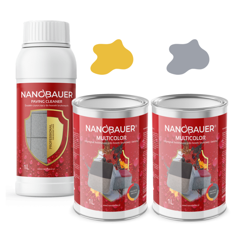 NANOBAUER PAVING CLEANER 1l + MULTICOLOR 1l Żółty + MULTICOLOR 1l Szary